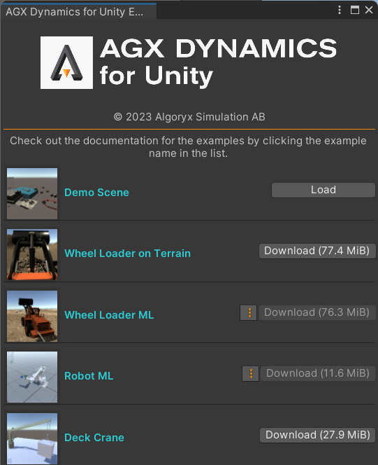 4. Examples — AGX Dynamics for Unity documentation