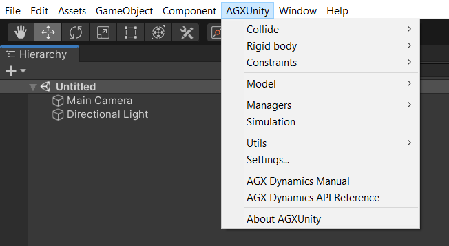 2. Editor interface — AGX Dynamics for Unity documentation