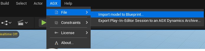 Using the menu bar to import a model.